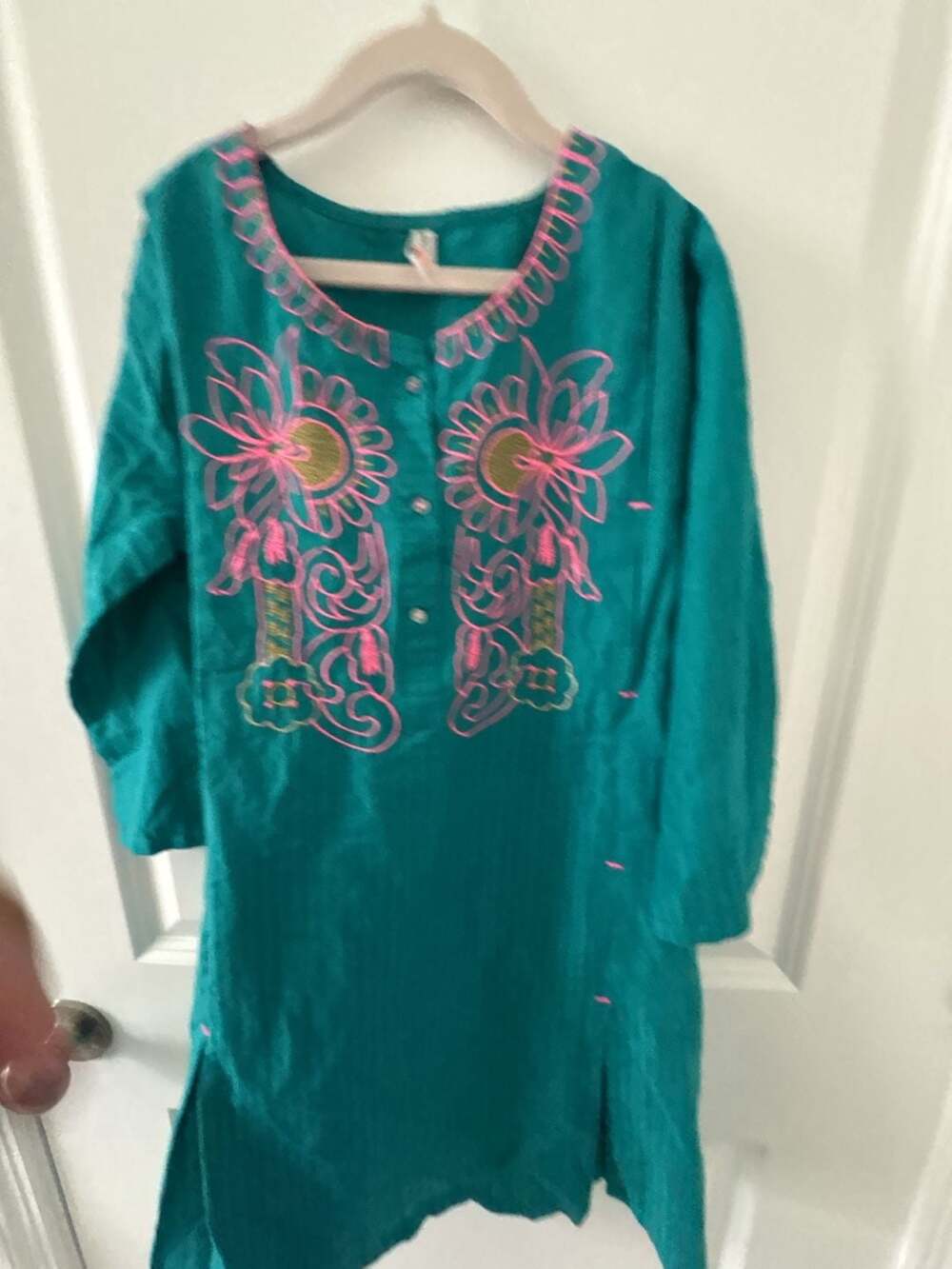Beechtree Kids Teal Embroidered Kurta Tunic for Girls 11-12 Years